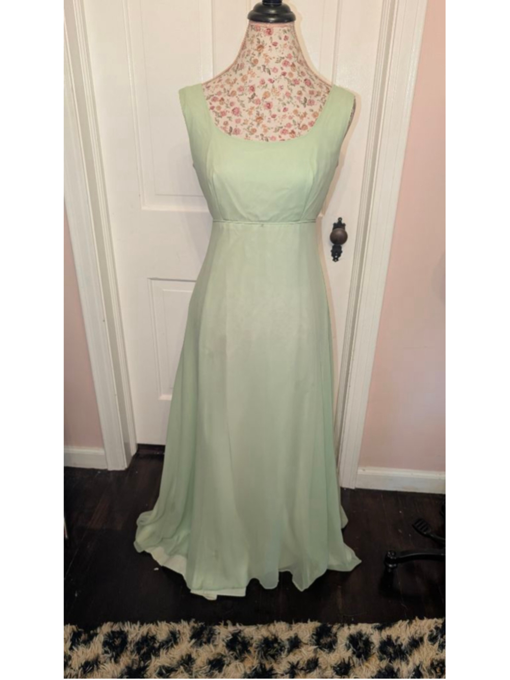 vintage 70s Angela Light Green Maxi Dress S